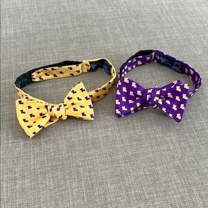 Two Southern Proper State Traditions Silk Bow Ties Louisiana LSU Yellow/Purple